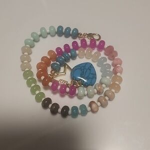 Multicolor real gemstone bracelet Blue Heart Charm - Women Jewelry gold plated